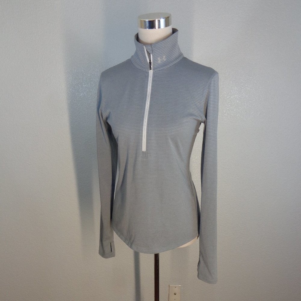 Under Armour Jacket Small Gray Striped Women Fitted Threadborne Half Zip